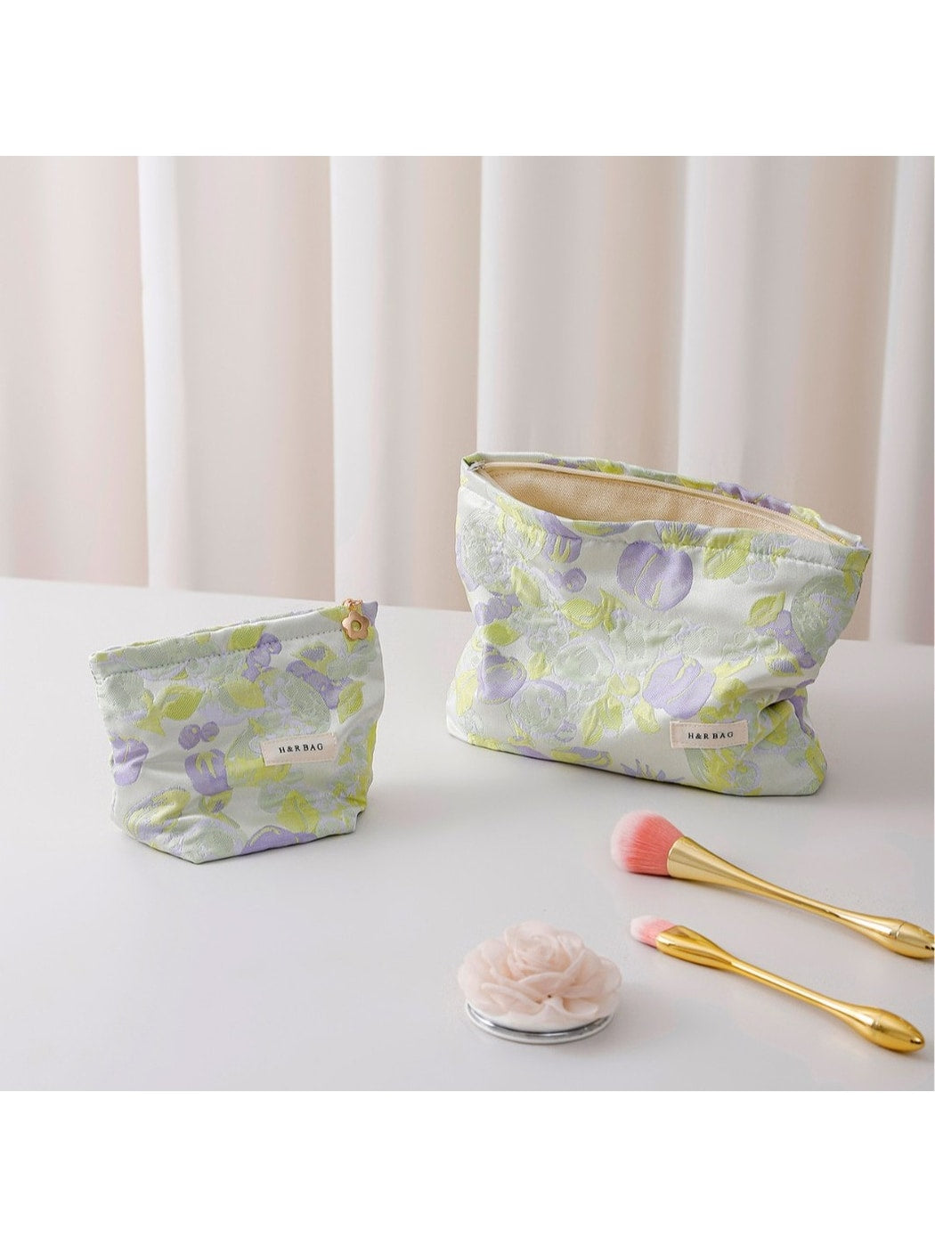Cosbai - Floral Cosmetic Storage Handheld Pouch Bag