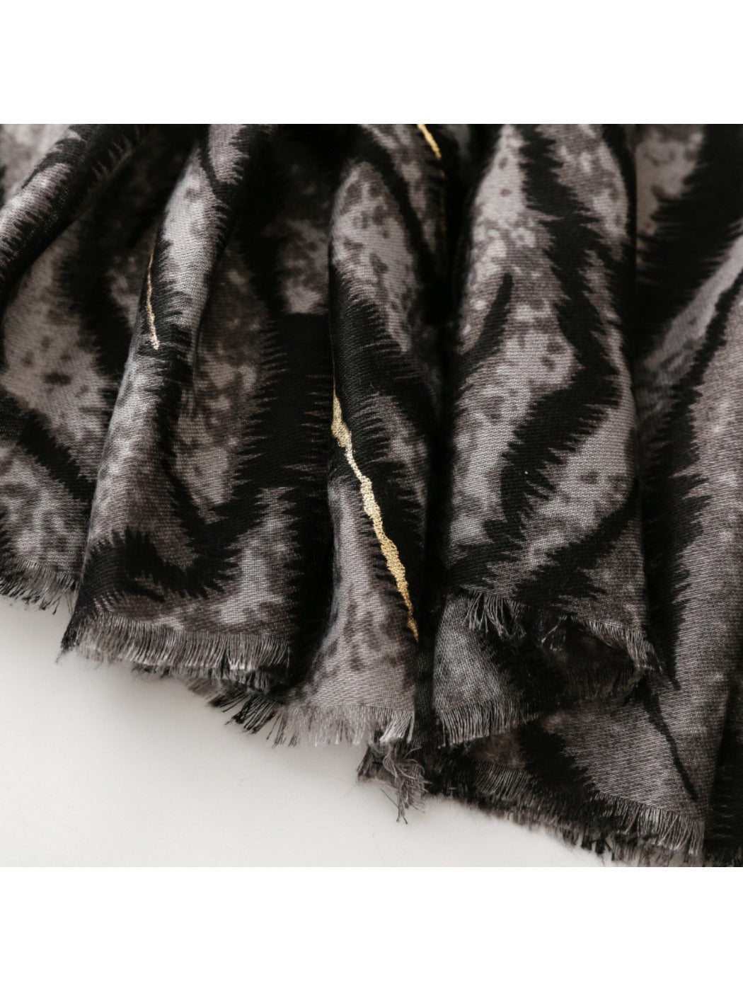 Scarvii - Zebra Print Scarf & Shawl with Gold Foil Fringe