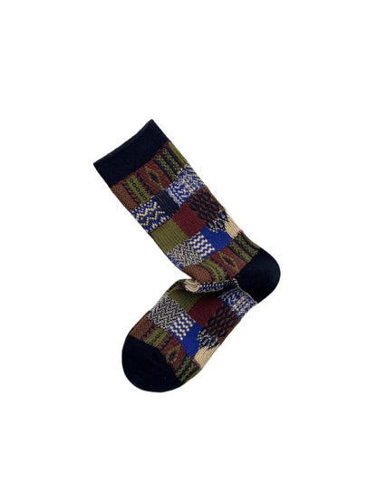 Rufia - Retro Plaid Colorblock Crew Socks