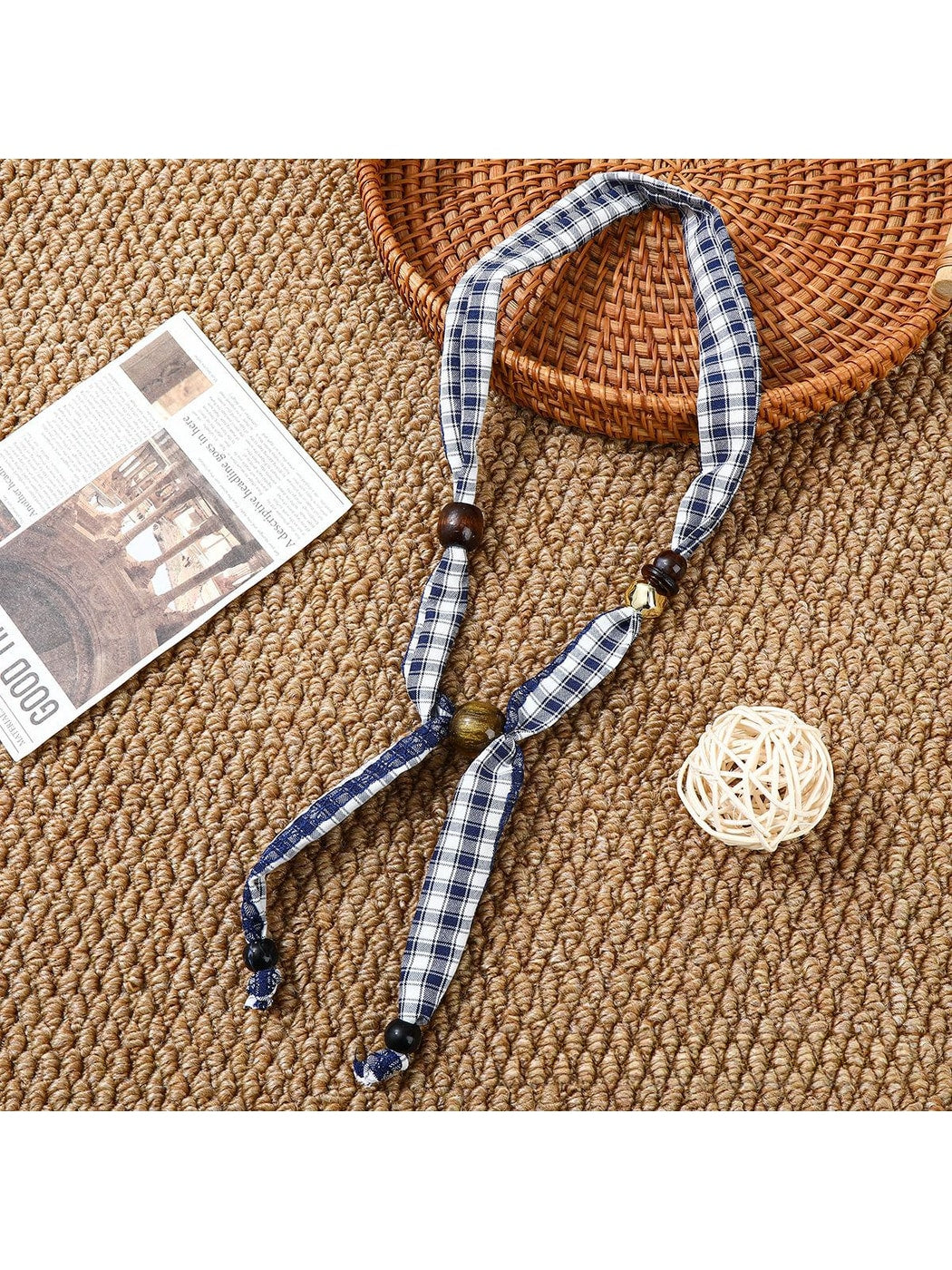 Scarvii - Minimalist Beaded Ribbon Style Narrow Scarf