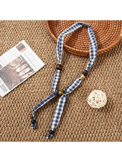 Scarvii - Minimalist Beaded Ribbon Style Narrow Scarf
