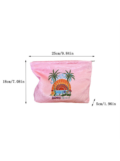 Cosbai - Tropical Coconut Trees Print Zip Pouch