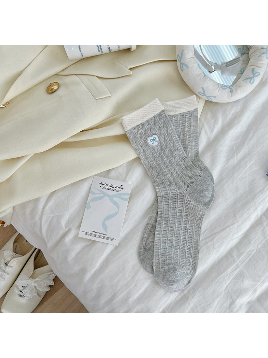 Rufia - Soft Ribbed Bow Accent Crew Socks product image 4