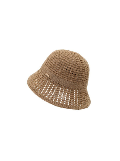 Side view of Haila vintage lace detail sun bucket hat showing the brim curve