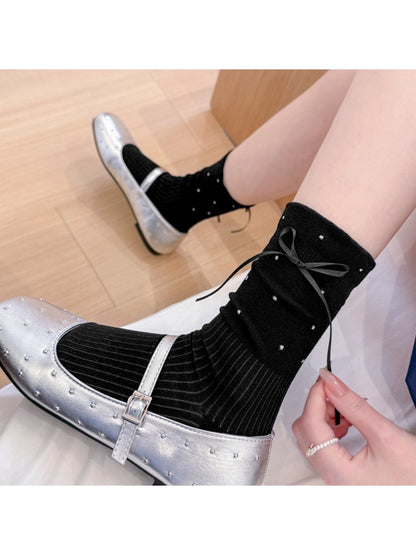 Rufia - Slim Bow Decorate Polka Dot Crew Socks