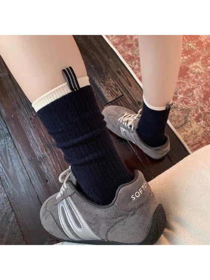 Rufia Cream Slouch Socks with Black Trim