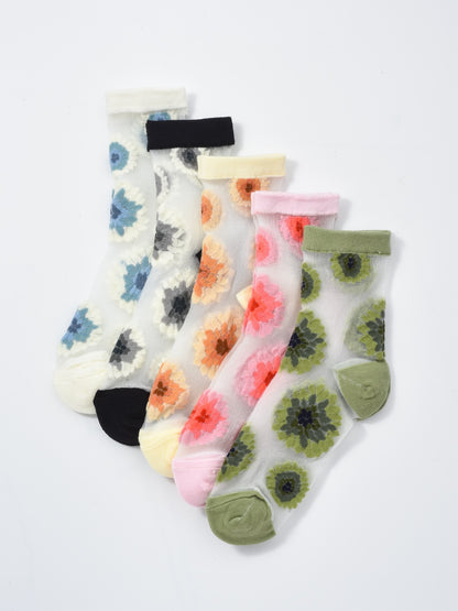 Rufia - Sheer Floral Motif Crew Socks