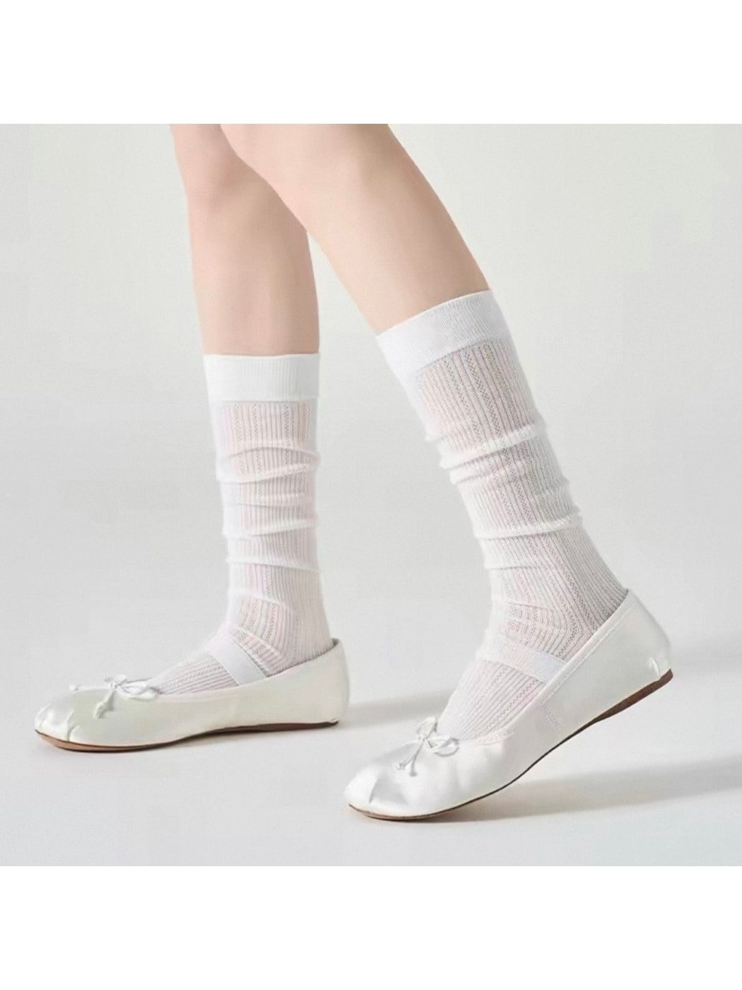 Rufia - Solid Tone Stacked Look Mid Calf Socks
