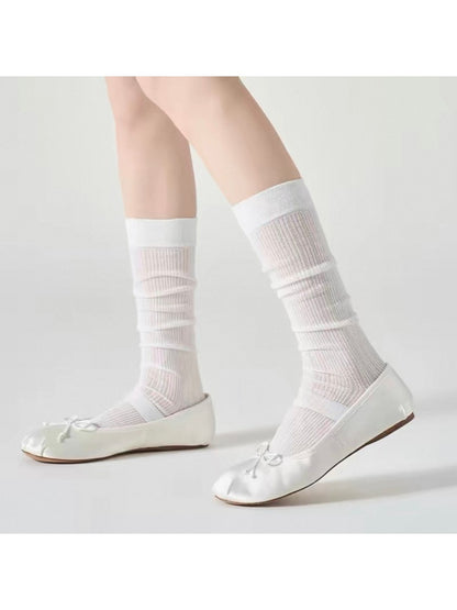 Rufia - Solid Tone Stacked Look Mid Calf Socks