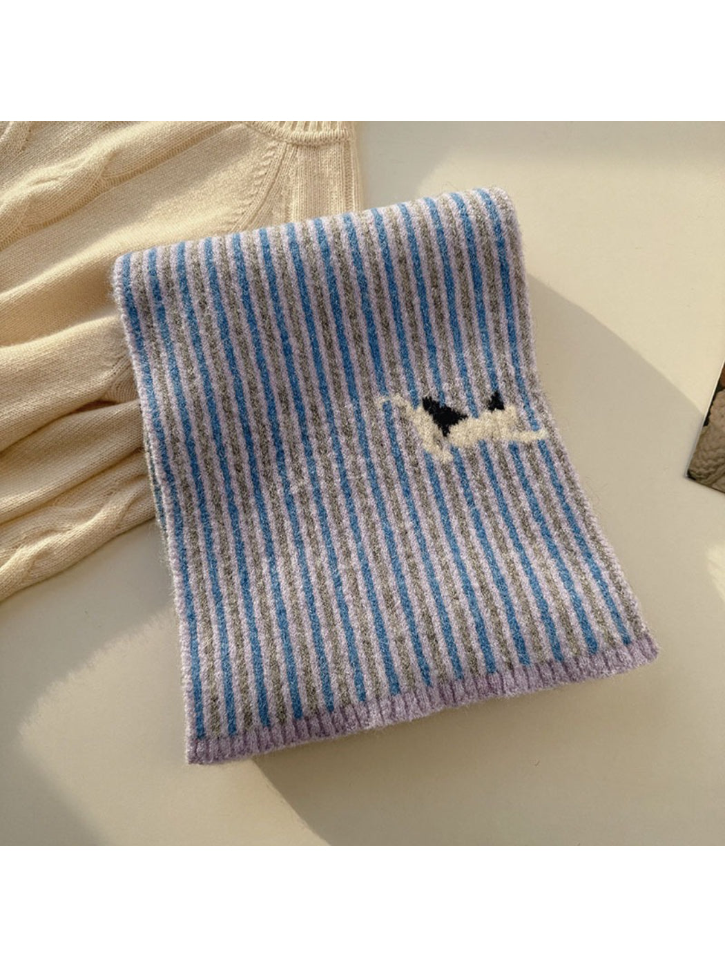 Scarvii - Striped Knit Scarf With Sheep