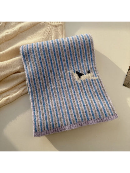 Scarvii - Striped Knit Scarf With Sheep