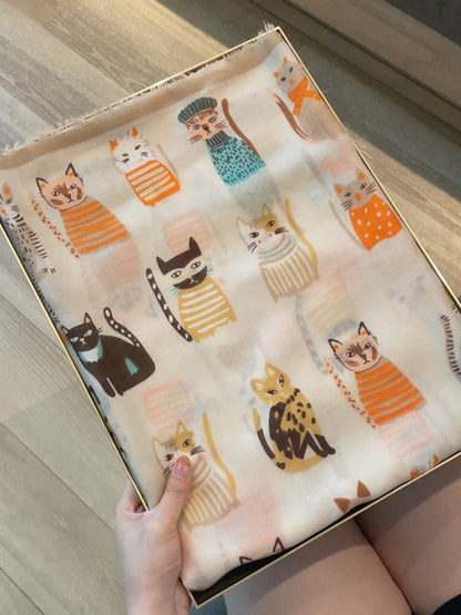 Scarvii - Playful Cat Print Scarf
