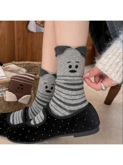 Rufia Sad Face Striped Socks with Ruffles