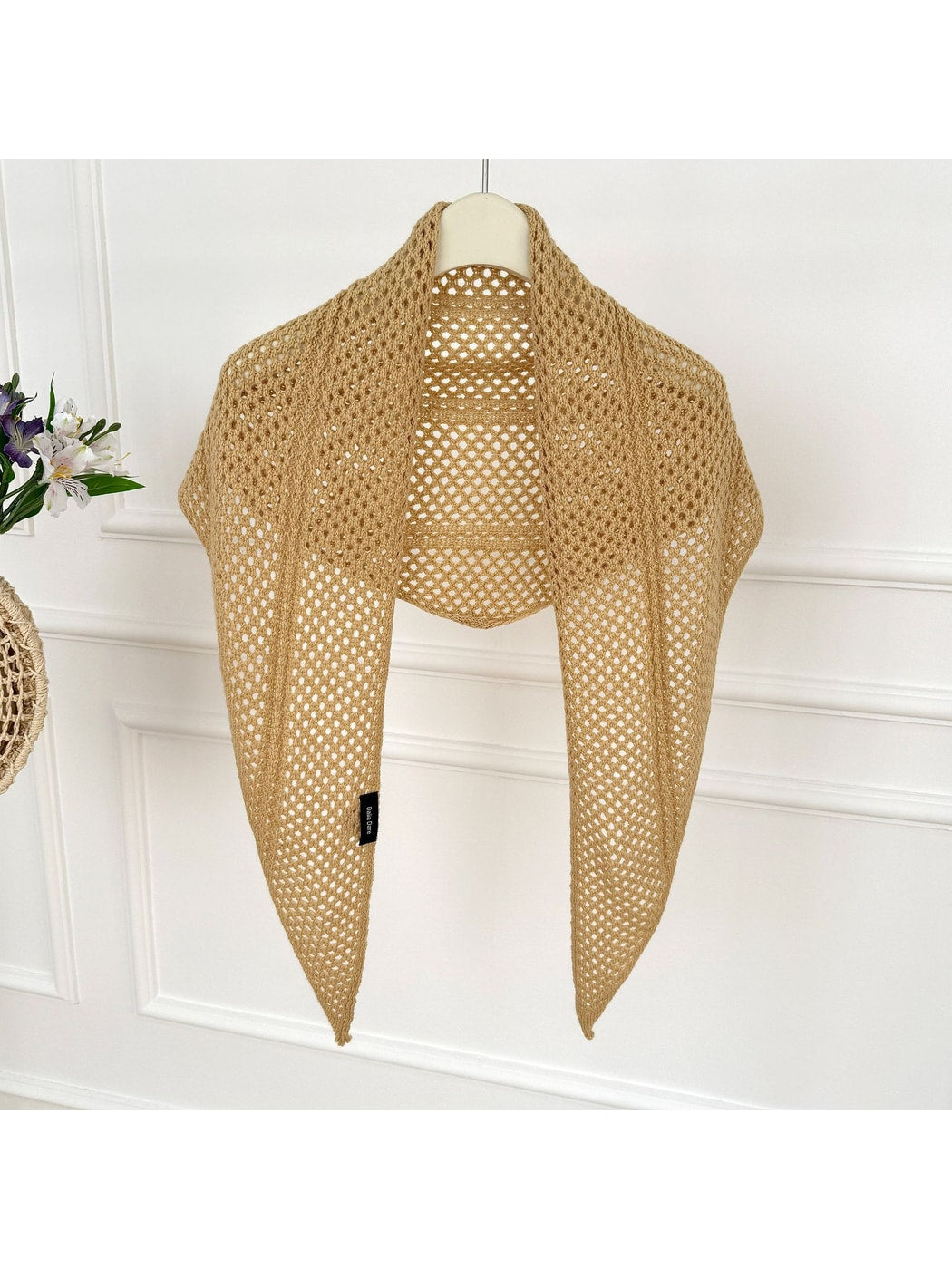 Scarvii - Openwork Mesh Knit Triangle Scarf