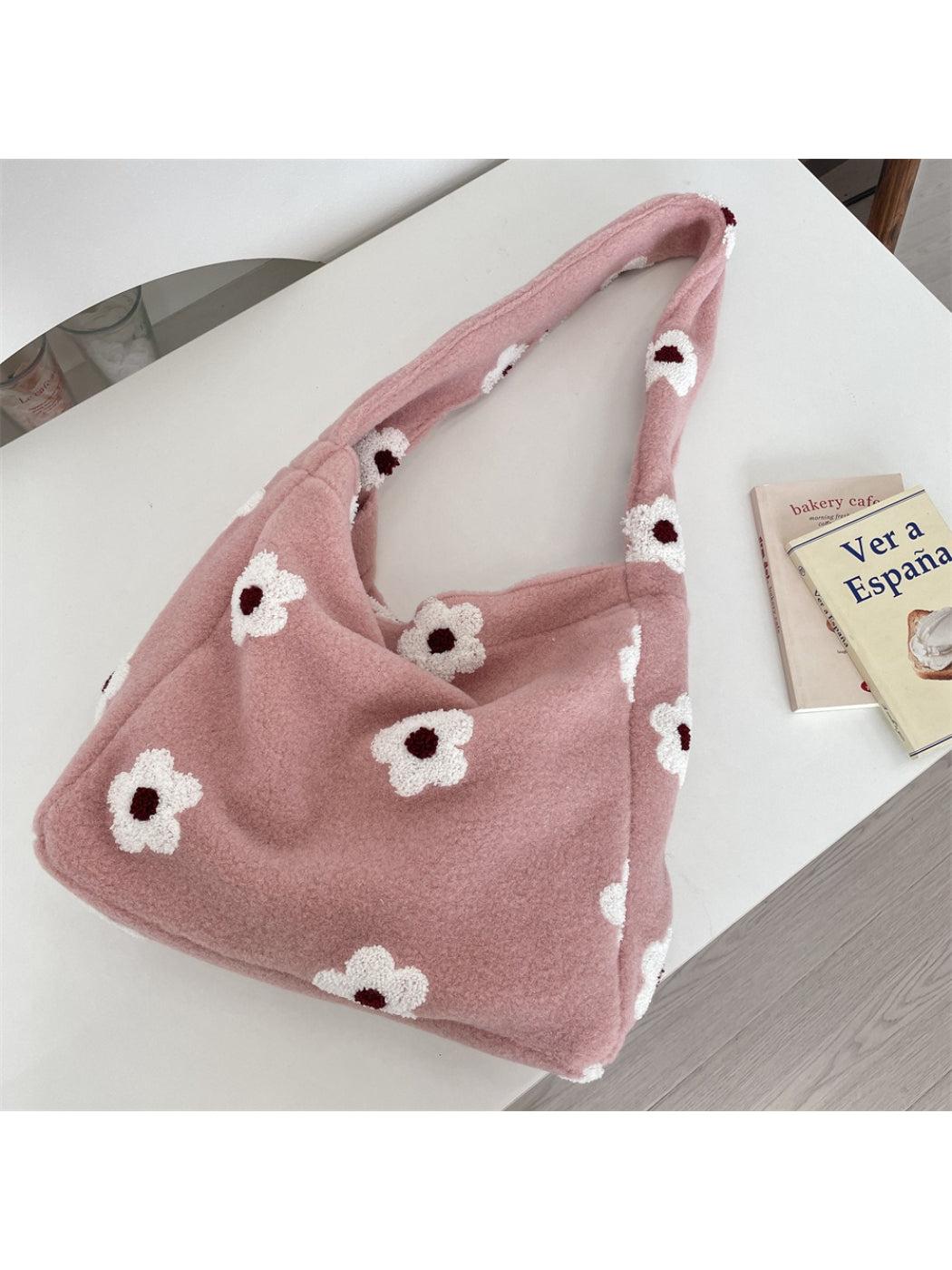 Cosbai - Floral Textured Shoulder Tote Bag