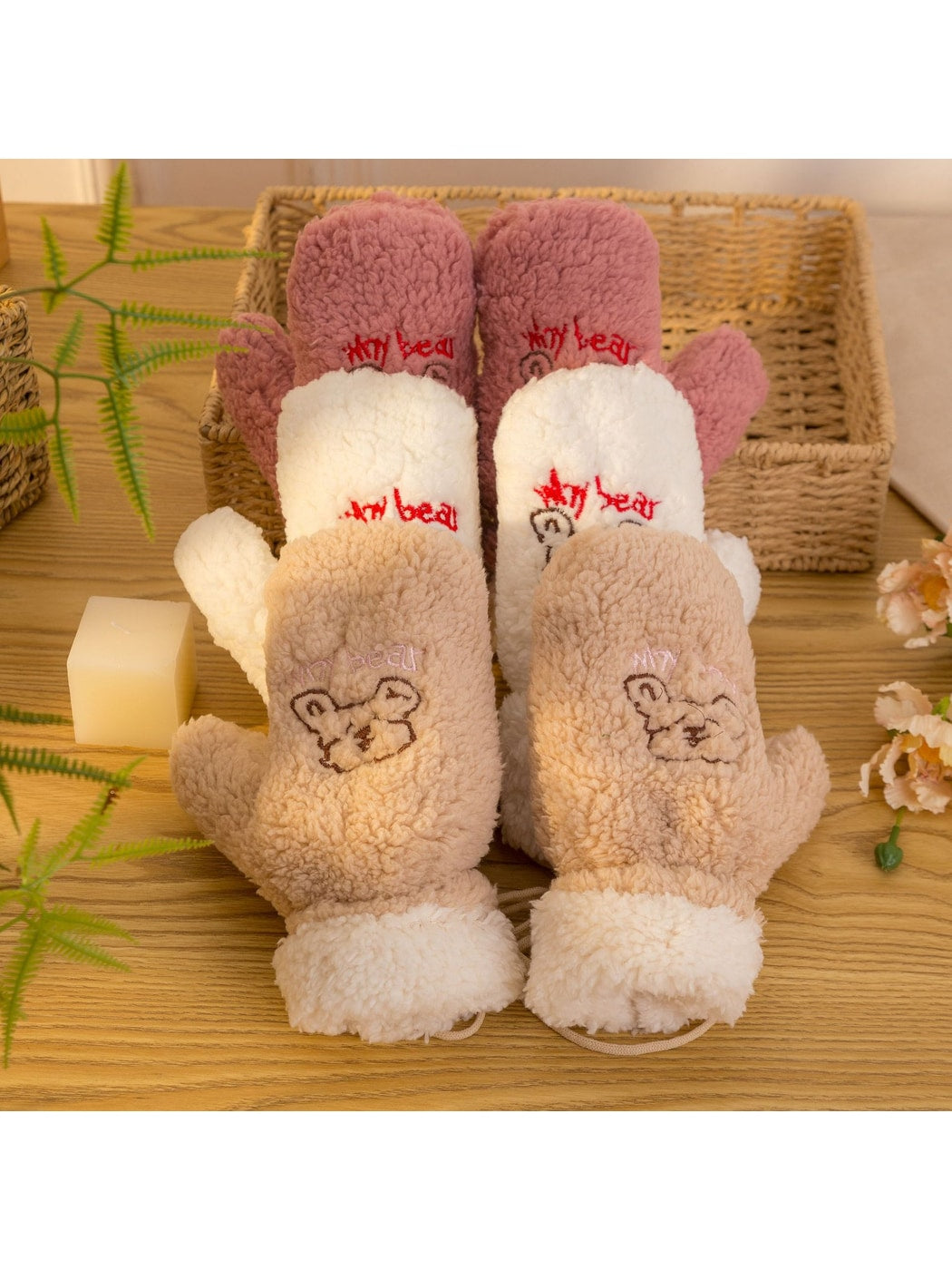 Gloving - Cartoon Bear Plush Winter Mittens