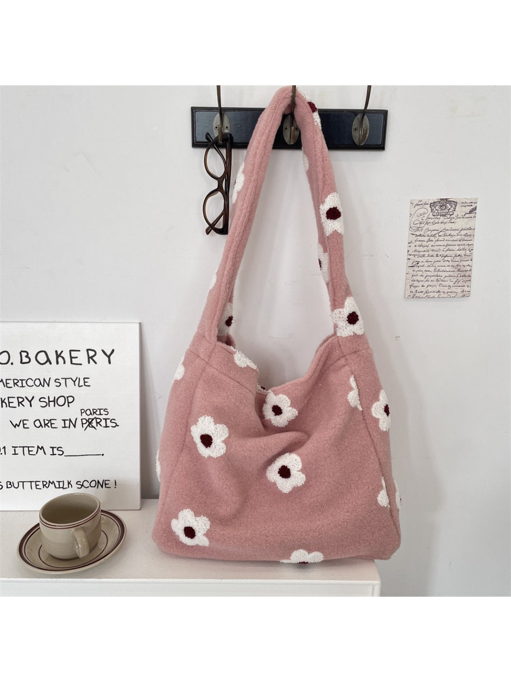 Cosbai - Floral Textured Shoulder Tote Bag