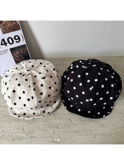 Haila - Polka Dot Print Short Brim Beret Hat