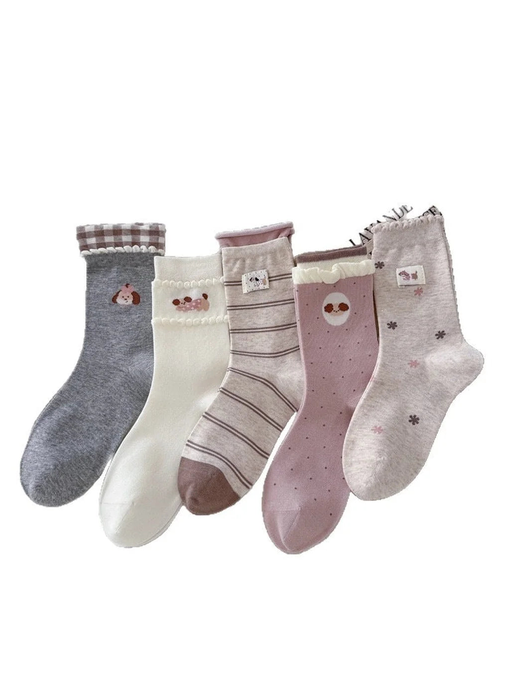 Rufia - Sweet Puppy Ruffled Cuff Crew Socks