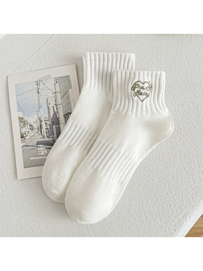 Rufia - Heart Embroidery Ribbed Crew Socks product image 5
