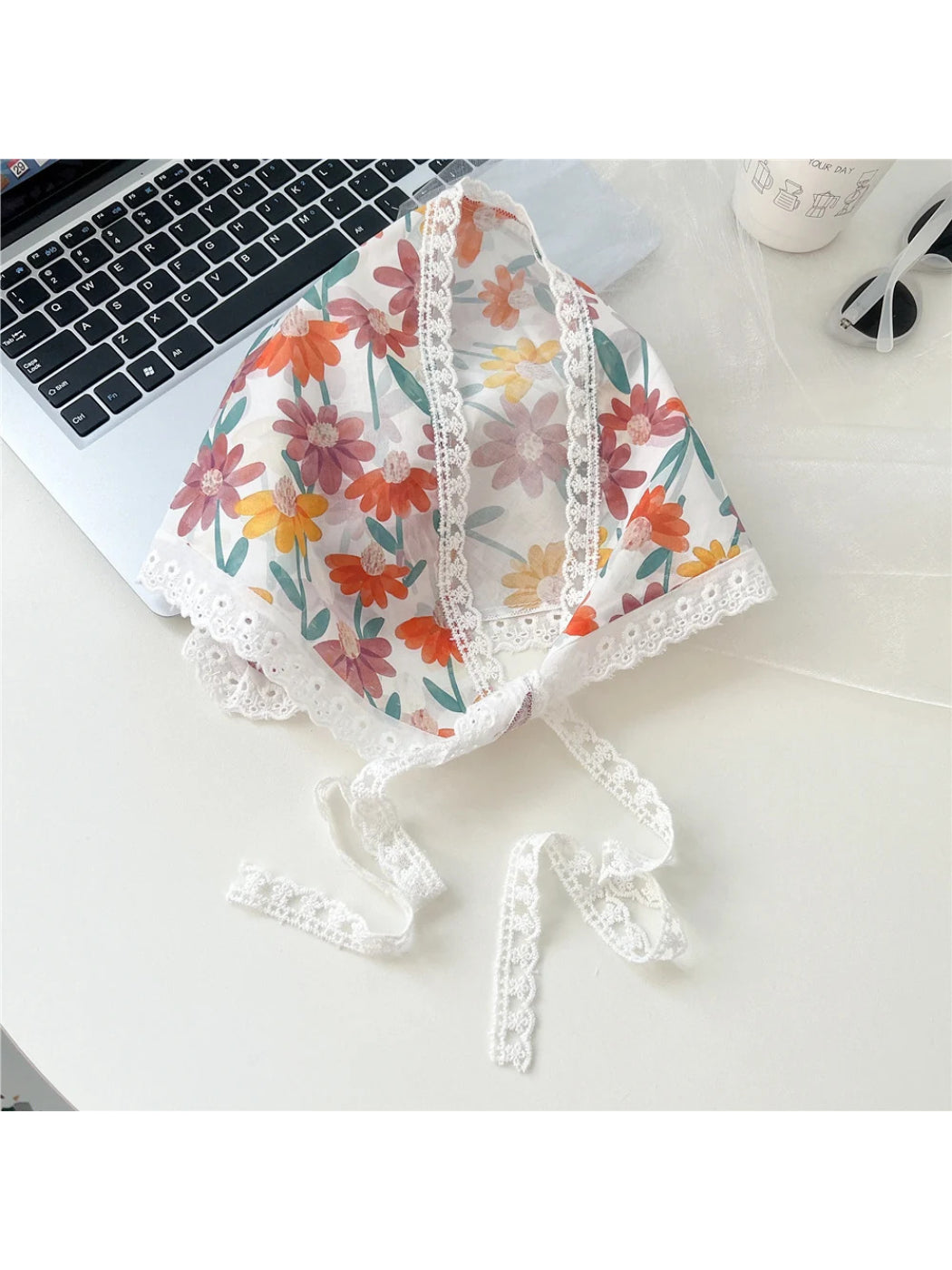 Scarvii - Lace-Trim Patchwork Triangle Scarf
