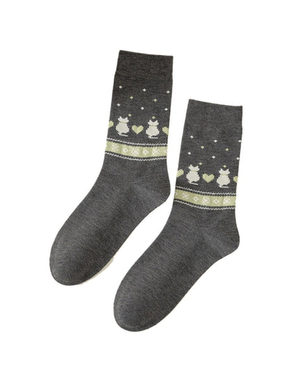 Rufia - Vintage Mid-Calf Socks with Cartoon Patterns for Women