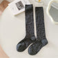 Rufia - Retro Solid Color Knee-High Socks with Embossed Print