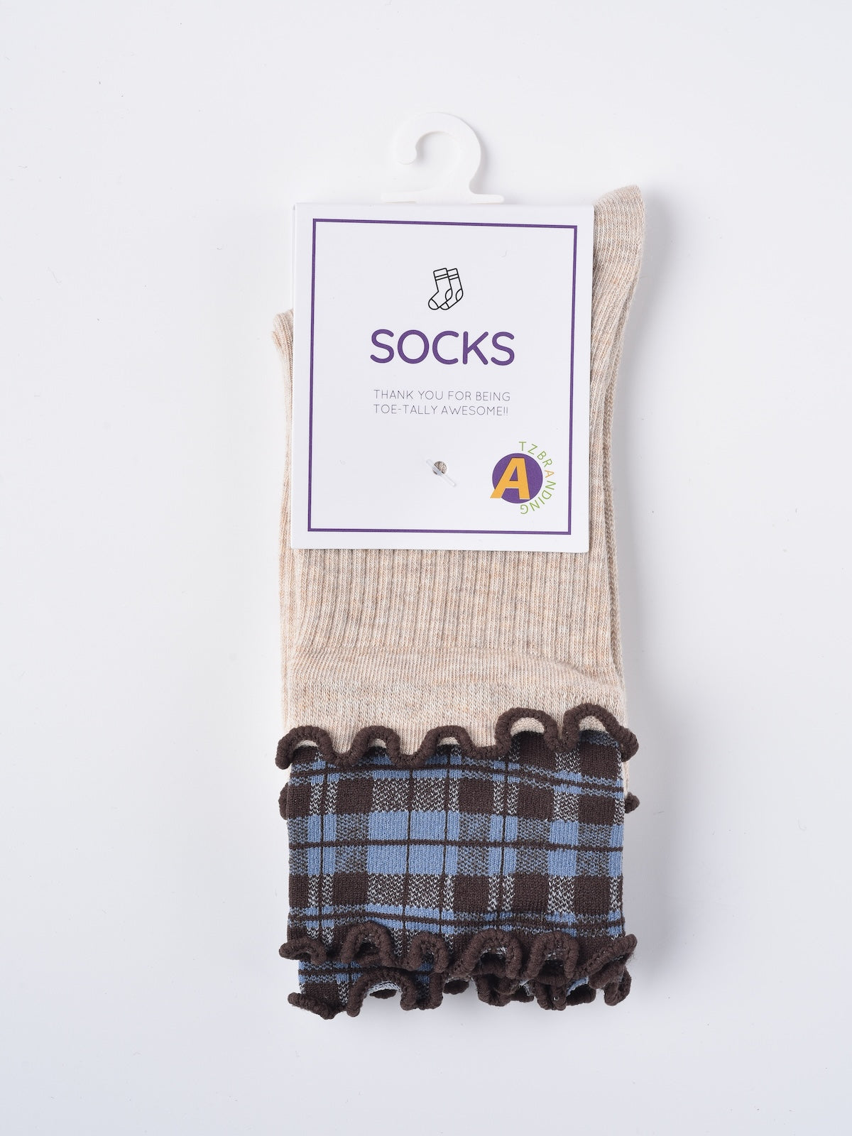 Rufia - Ruffled Edge Plaid Mid-Calf Winter Socks
