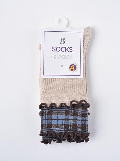 Rufia - Ruffled Edge Plaid Mid-Calf Winter Socks