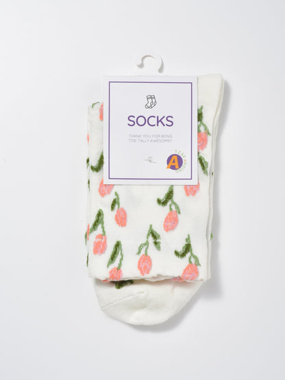 Rufia - Embossed Tulip Pattern Mid-Calf Socks