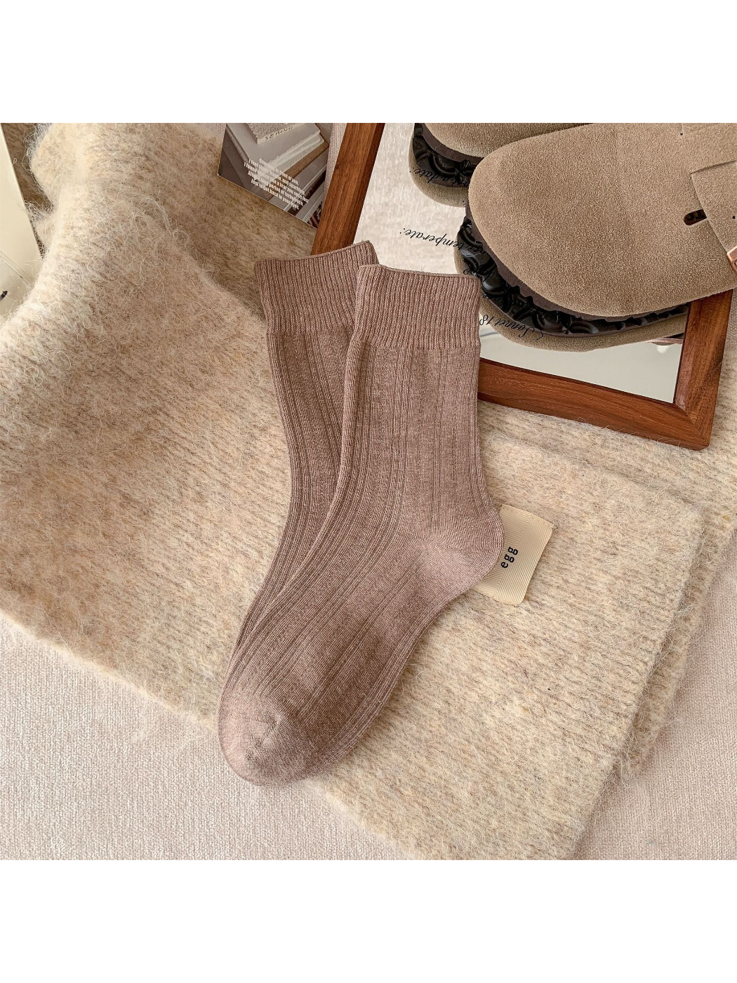 Rufia - Solid Color Ribbed Crew Socks