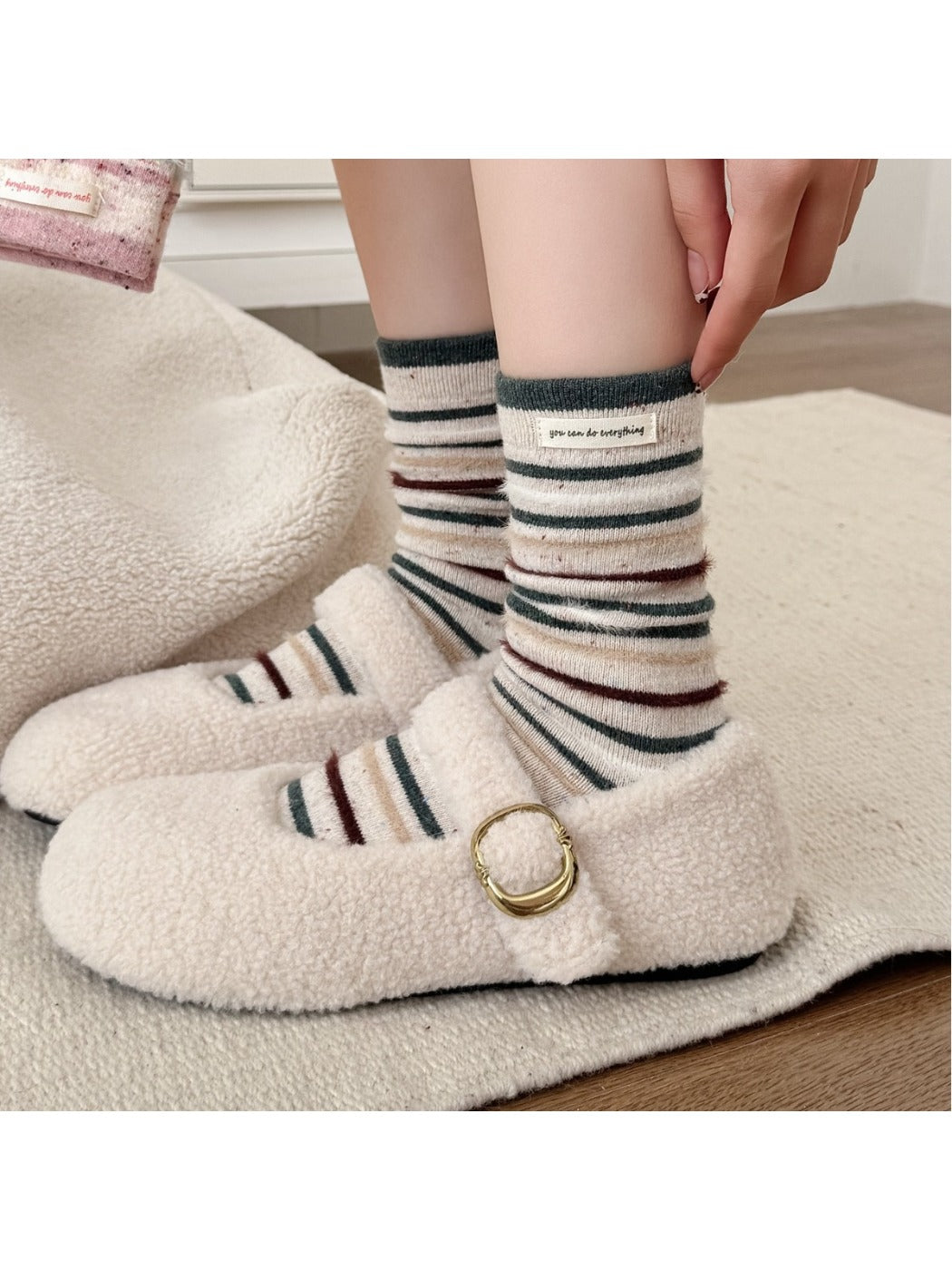 Rufia – Fuzzy Striped Mid-Calf Socks