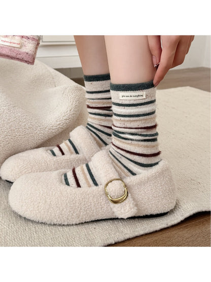 Rufia – Fuzzy Striped Mid-Calf Socks