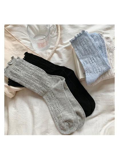 Rufia - Mesh Lace Ruffle Cuff Crew Socks