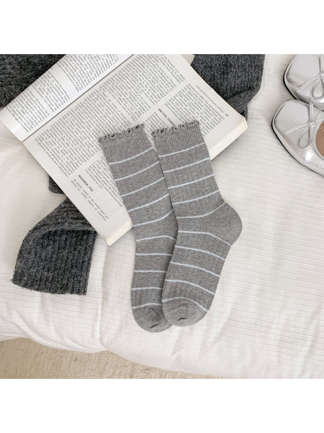 Rufia - Ruffle Trim Striped Crew Socks