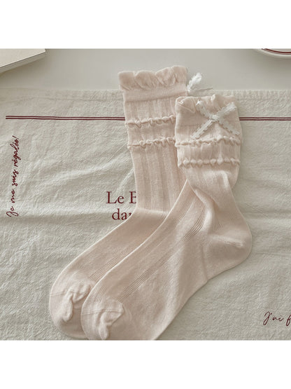 Rufia - Raised Bubble Stripe Bow Crew Socks