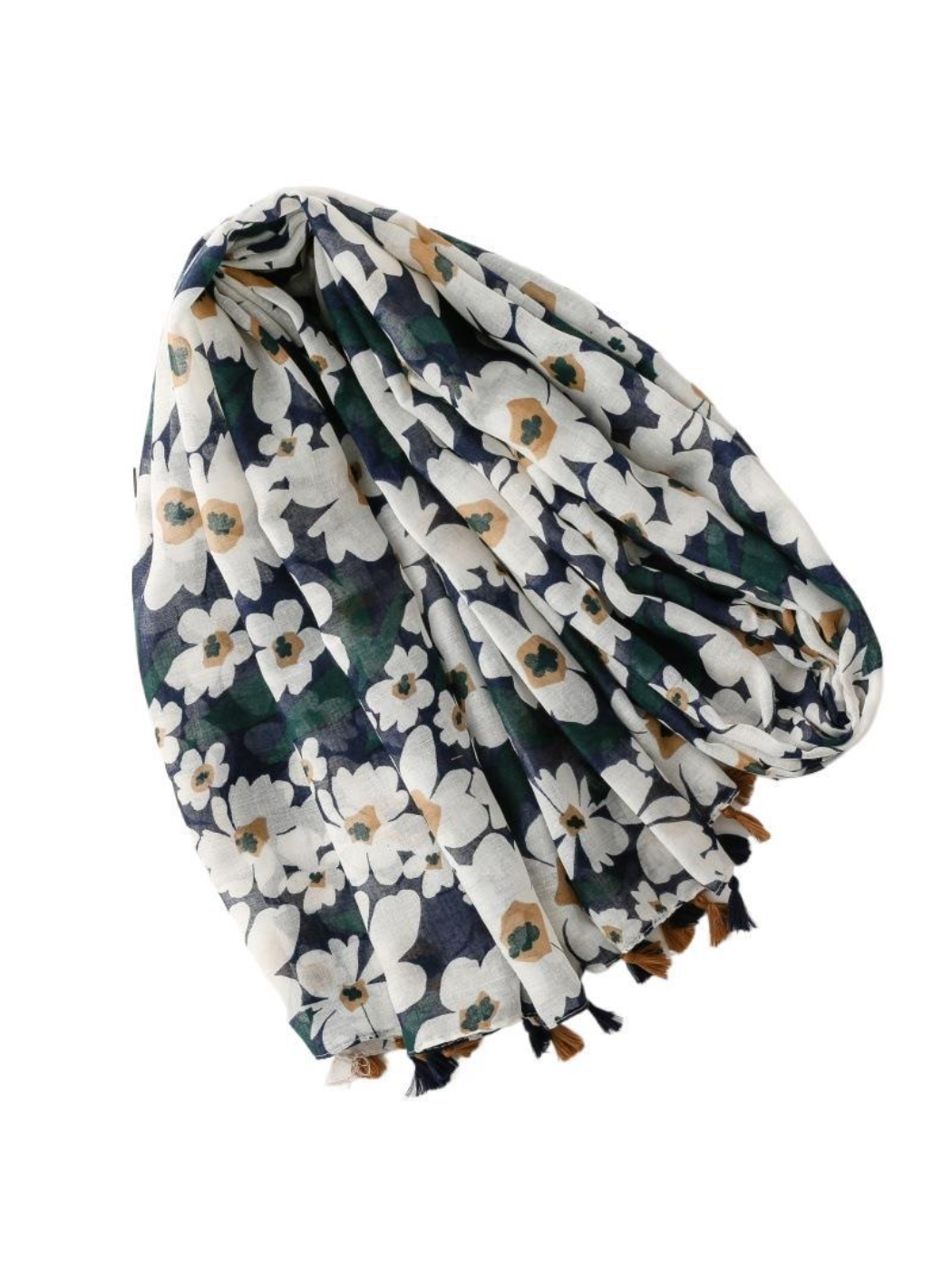 Scarvii - Navy Daisy Tassel Wrap Scarf