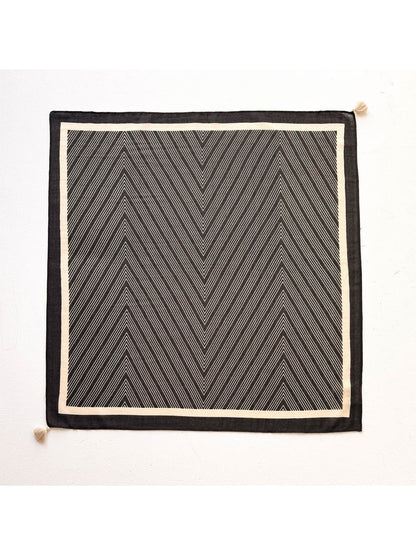 Scarvii - Geometric Line Print Tassel Square Scarf
