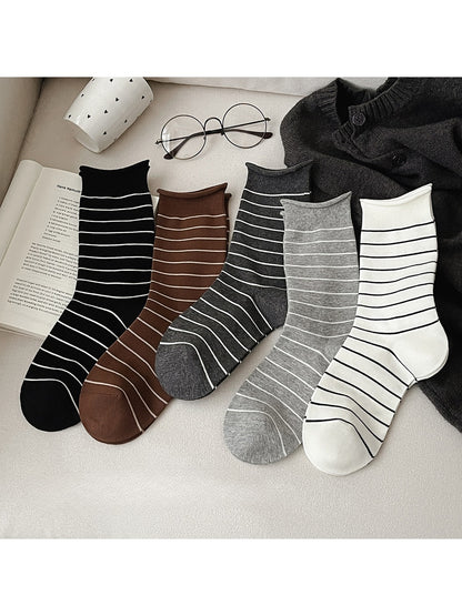 Rufia - Two-color Simple Line Pattern Crew Socks