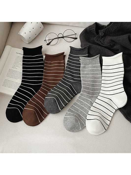Rufia - Two-color Simple Line Pattern Crew Socks