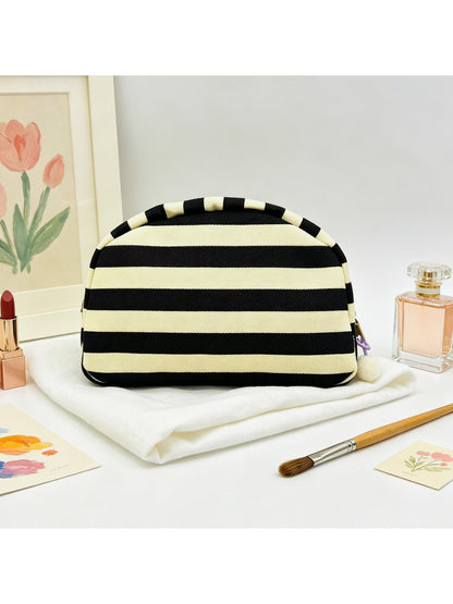Cosbai - Striped Half-moon Cosmetic Organizer Bag