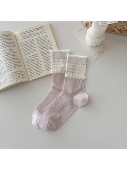 Rufia - Floral Mesh Trim Women's Crew Socks