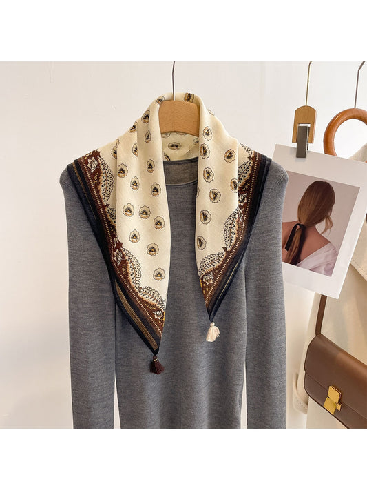 Scarvii - Brown Toned Floral Border Square Scarf