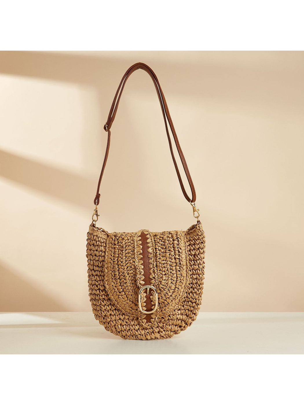 Cosbai - Buckle Detail Straw Crossbody Bag - image 3