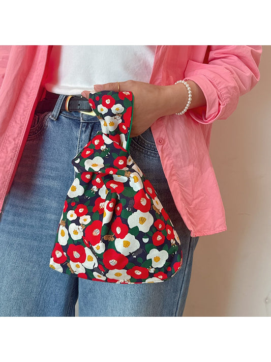 Cosbai - Cute Floral and Cats Print Handbag