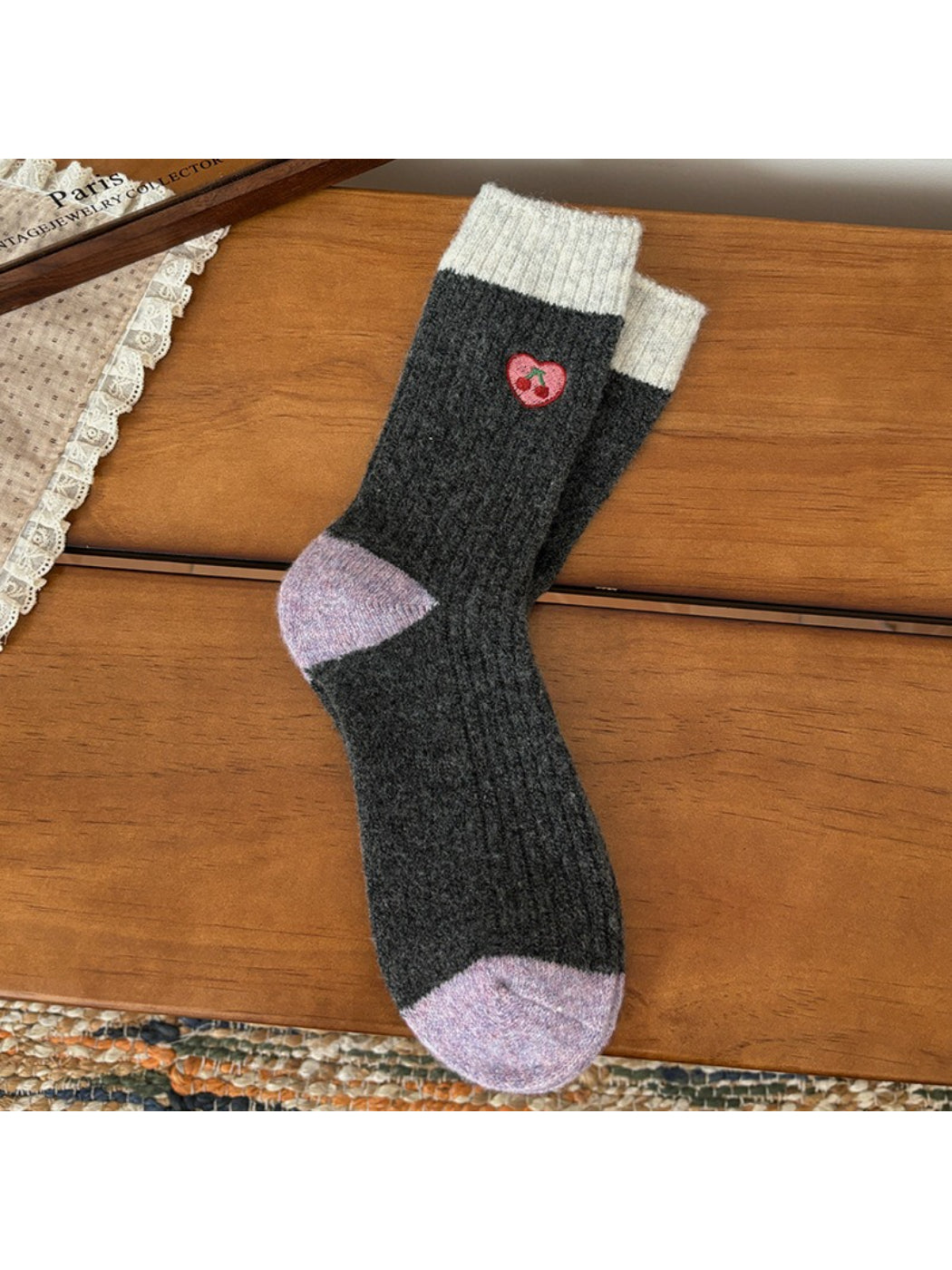 Rufia - Colorblock Winter Motif Crew Socks