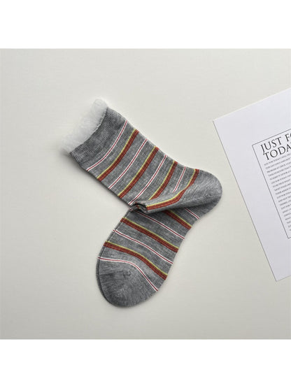 Close-up of Rufia lace white mid-calf socks showing lace pattern detail