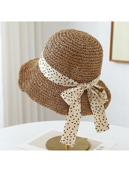 Haila - Polka Dot Bow Round Crown Women's Sun Hat