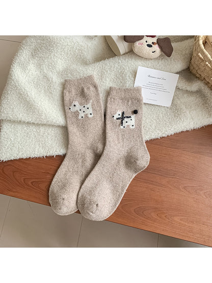 Rufia - Cute Bow Accent Dog Pattern Crew Socks