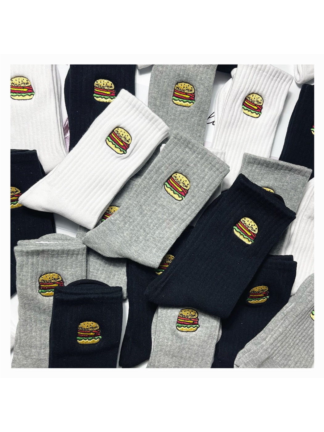 Rufia - Solid Base Burger Motif Crew Socks